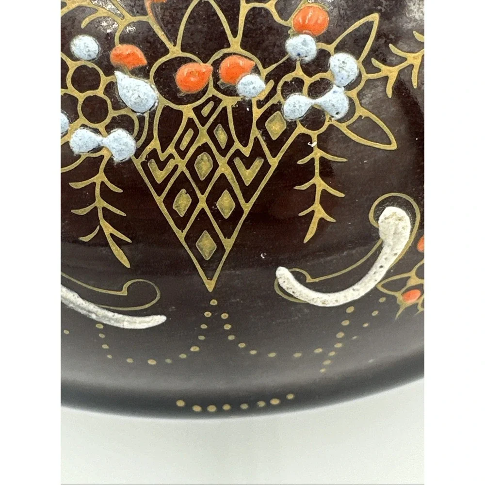 VTG Japanese Brown Moriage Floral Teapot w/ Metal Spring Handle Ceramic 3 Footed